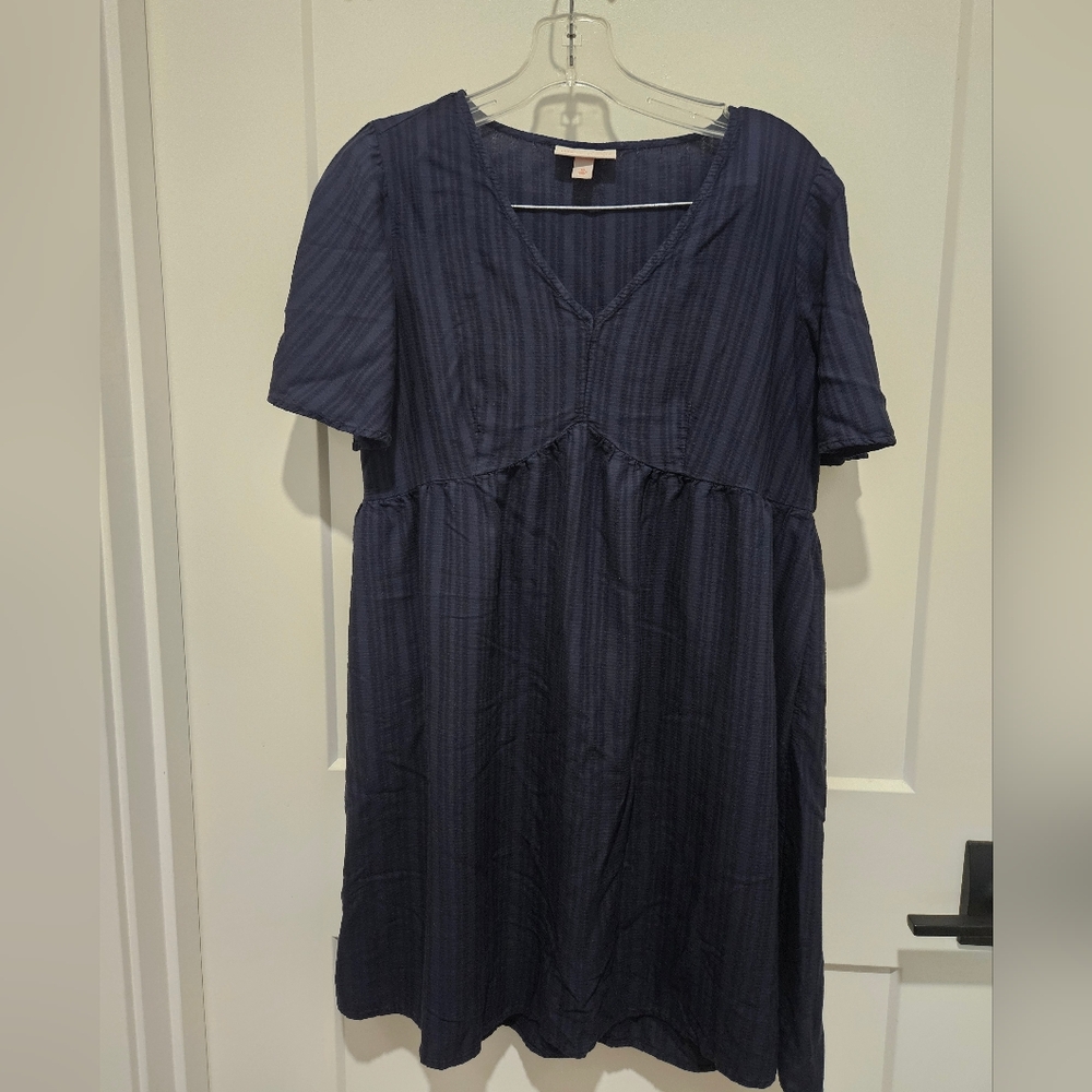 Navy Blue short sleeve loose Casual Beach Coverup dress